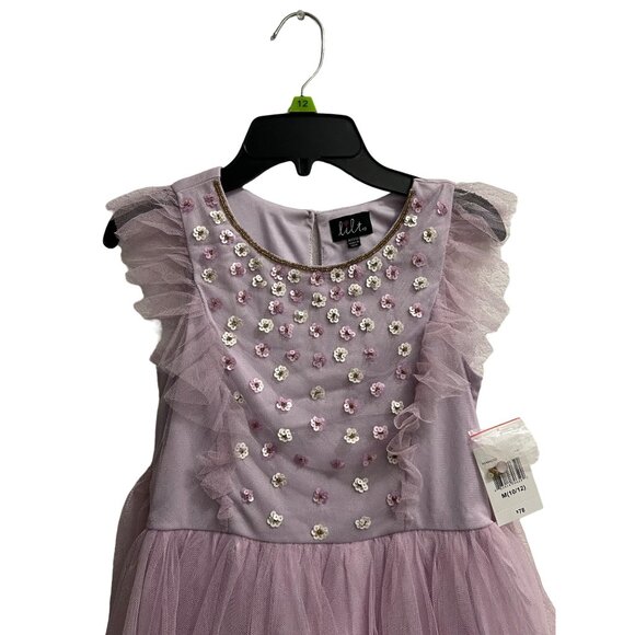 Lilt Girls Lilac Floral Sequence Twill Sleeves High Low Dress Size M (10/12) - Picture 3 of 5